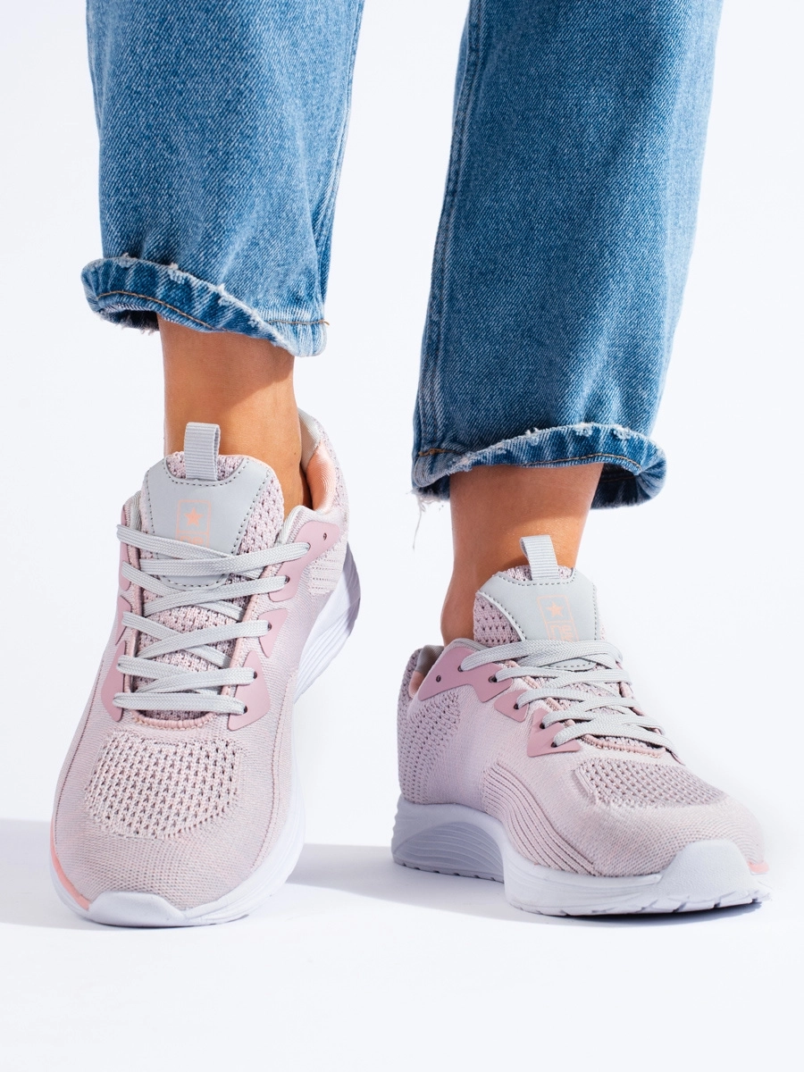 Luksusowe różowe sneakersy damskie bez pięty